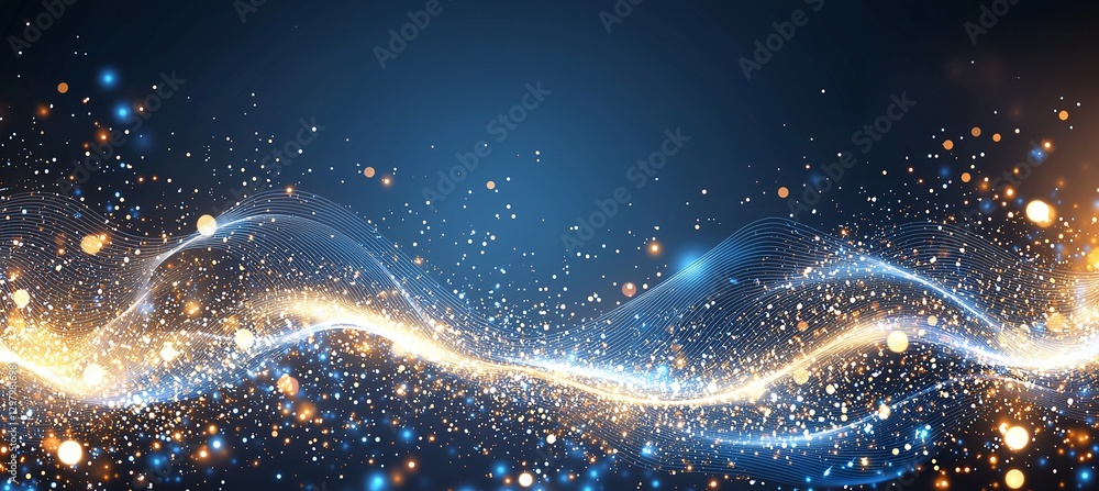 Poster a captivating abstract background featuring shimmering waves of light with sparkling particles