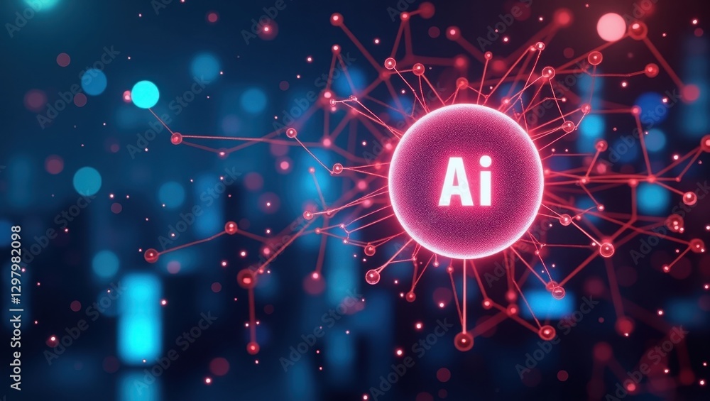 Poster responsible ai. image shows circular image of red ai surrounded by dots