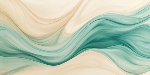 Abstract Teal And Beige Flowing Waves Background Texture A Serene Seamless Pattern Of Swirling, Curving Lines, Modern And Elegant Design, Soft Color