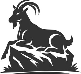 Goat resting on a rock with legs folded animal vector silhouette