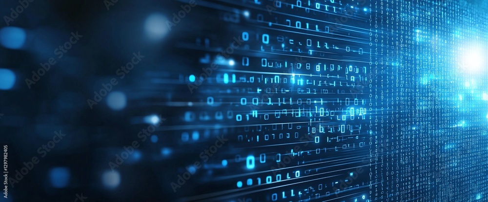 Aufkleber a captivating digital backdrop featuring a mix of glowing blue data streams and binary codes, illust