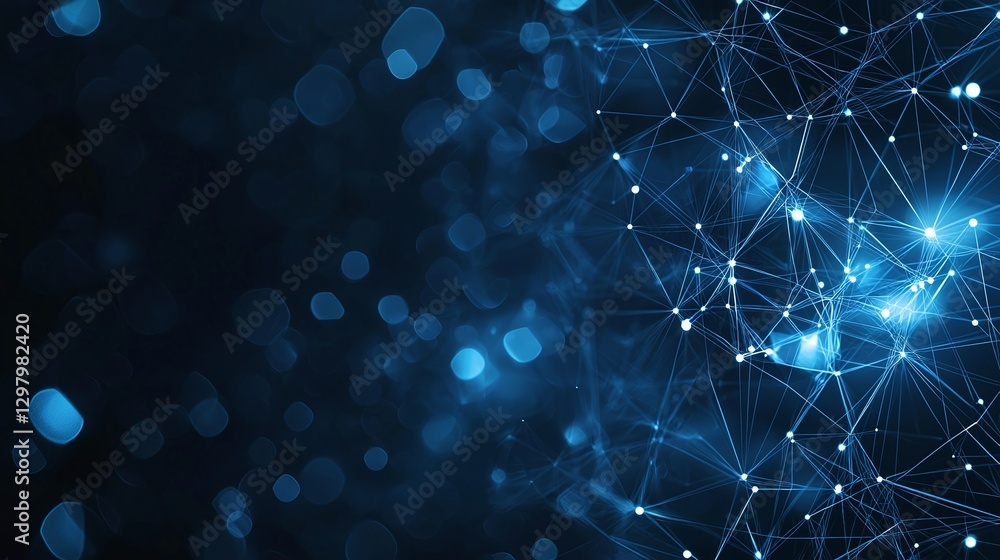 Poster a captivating digital background showcasing a network of glowing blue connections set against a dark
