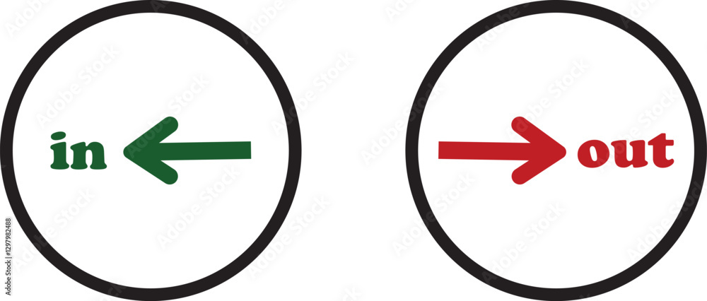 Aufkleber in out arrow icons set. simple arrow big vector collection isolated on transparent background. red o