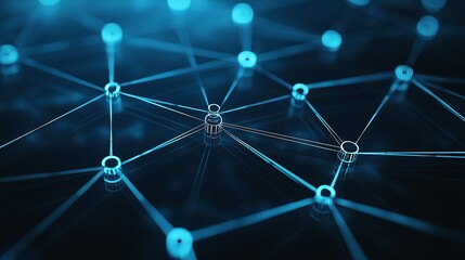 A close-up view of a digital network, showcasing blue nodes interconnected with lines, representing the concept of connectivity and data exchange in modern technology.