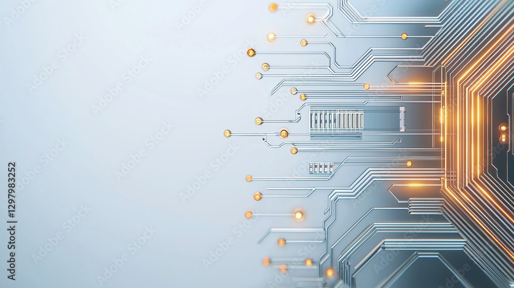 Poster a close-up view of a modern circuit board with glowing elements, symbolizing advanced technology and