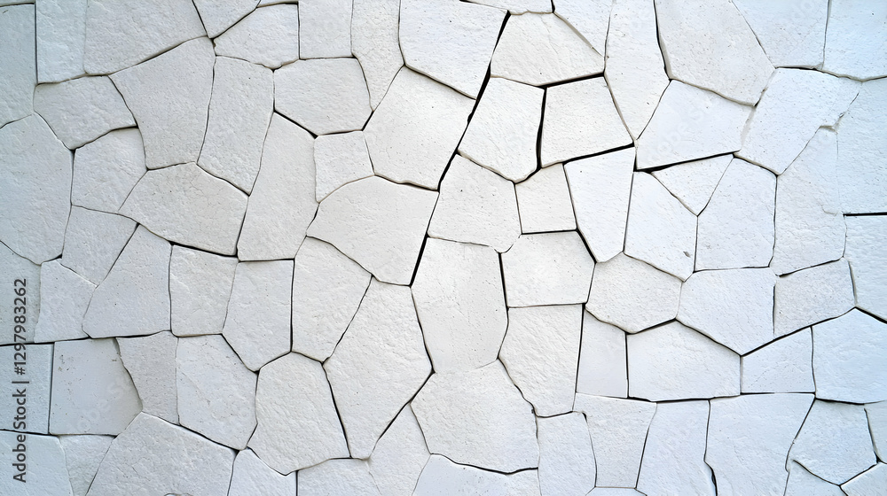 Aufkleber abstract white geometric patterned wall surface with irregular fractured shapes in minimalist style