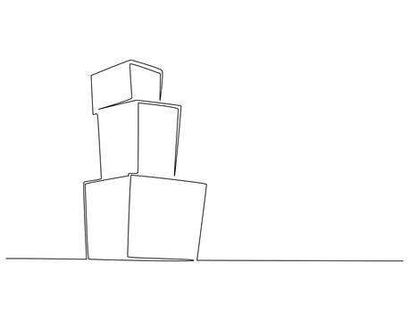 recommend clip art: Continuous line drawing of cardboard boxes. Single line illustration of stack of boxes. Delivery, package concept. Editable outline