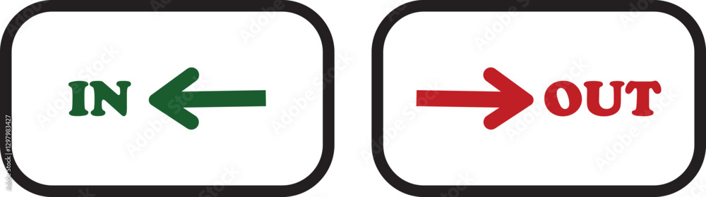 Aufkleber in out arrow icons set. simple arrow big vector collection isolated on transparent background. red o