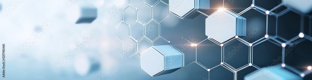 Poster a close-up view of abstract hexagonal shapes, representing a modern technological concept. the blue 
