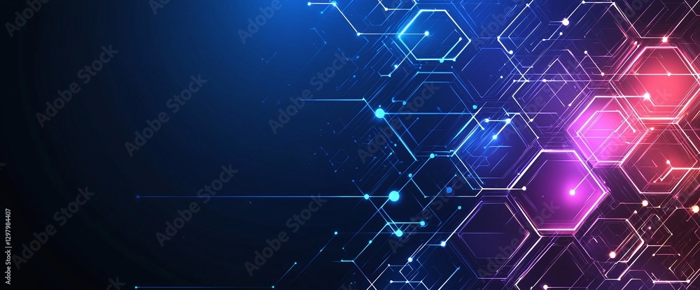 Poster a dynamic abstract background featuring glowing hexagons in vibrant colors. this design highlights t
