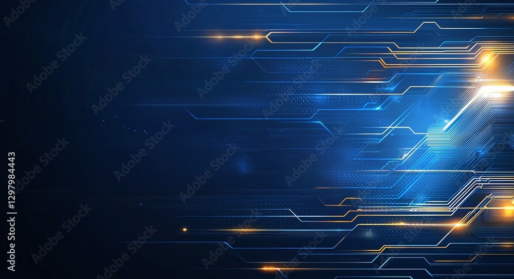 Poster a dynamic abstract background featuring glowing lines and circuits that represent modern technology 