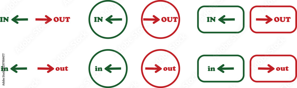 Aufkleber in out arrow icons set. simple arrow big vector collection isolated on transparent background. red o