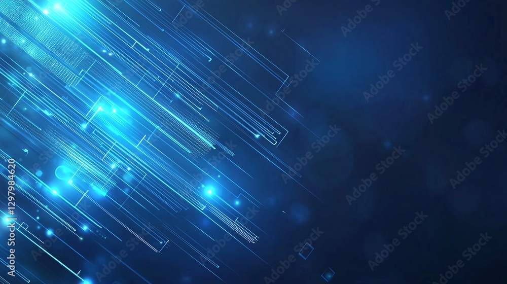 Poster a dynamic abstract background with glowing blue lines and particles. this technology-inspired image 