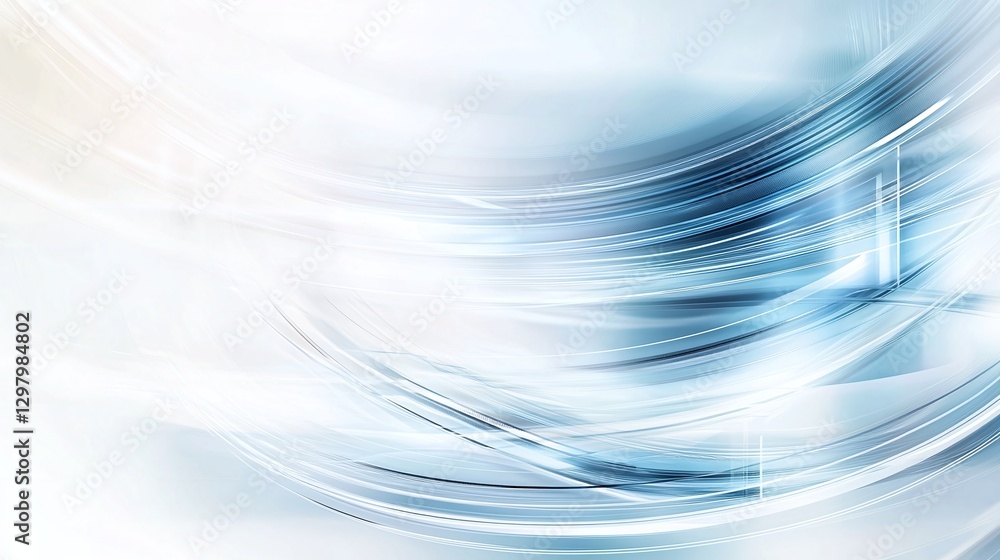 Poster a dynamic and abstract image featuring smooth, flowing lines in shades of blue and white. ideal for 