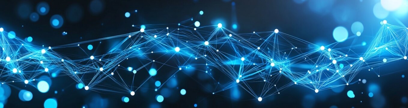 A dynamic digital abstract representation featuring glowing blue lines and dots. This image embodies modern technology themes, perfect for backgrounds and tech-related projects.