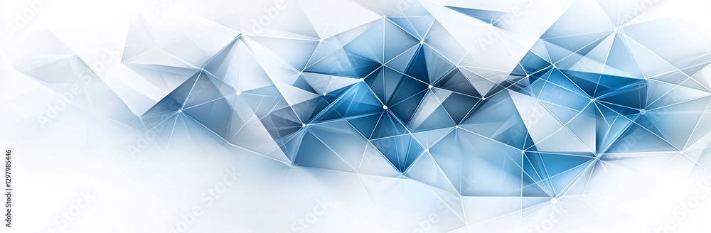 Poster a futuristic abstract design featuring layered blue geometric shapes. this image conveys depth and m
