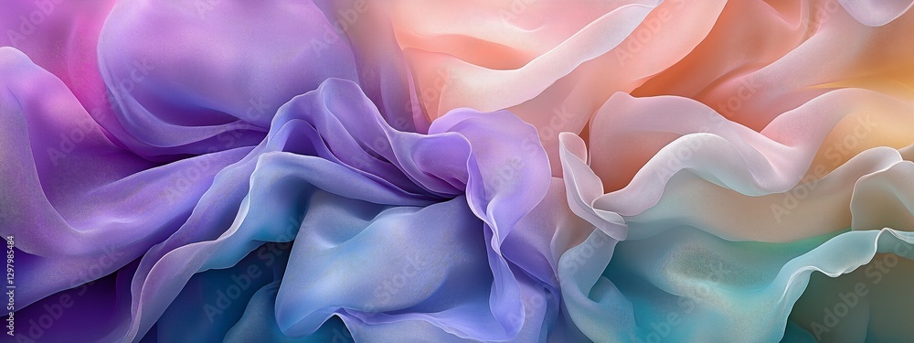 Poster pastel colored chiffon fabric flowing creating abstract shapes