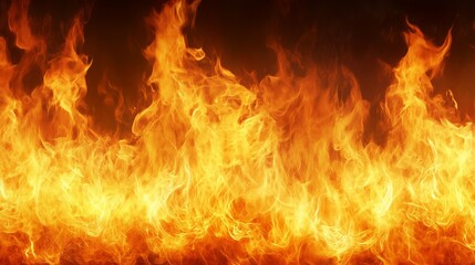 Burning hot fire creating large flames on black background