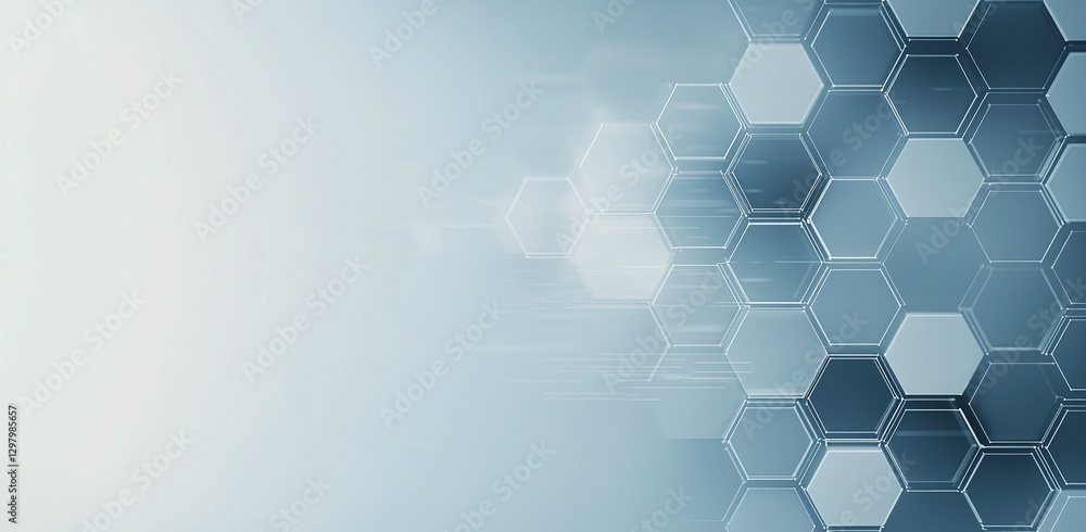 Poster a futuristic background featuring hexagonal shapes and a blue gradient, perfect for tech-related des