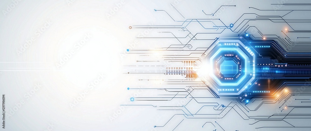 Poster a futuristic digital background featuring a blue hexagonal circuit. the design showcases intricate l