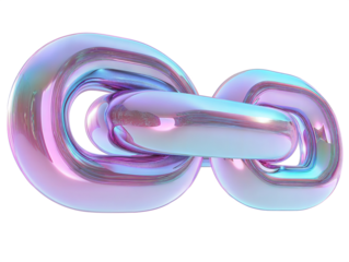 Futuristic glossy chain link isolated on white background. Iridescent metal connection symbolizing security, blockchain, technology, and strength