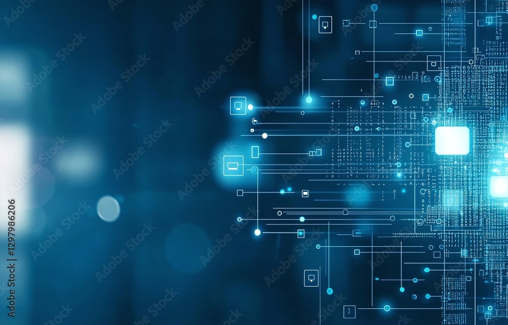 Poster a futuristic digital background featuring glowing circuits and data streams. ideal for tech-related 