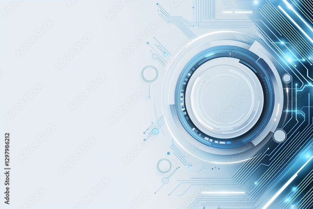 Poster a futuristic digital background featuring intricate blue circuit patterns and a central circular ele