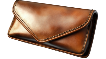 Elegant Leather Clutch: A close-up shot of a beautifully crafted brown leather clutch bag, showcasing the fine details of the stitching and texture.