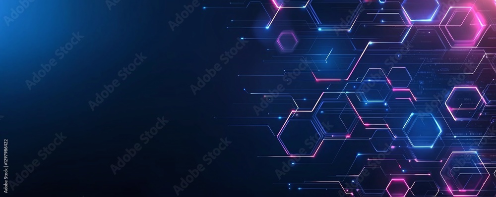 Poster a futuristic digital background featuring vibrant hexagonal patterns and glowing elements. perfect f