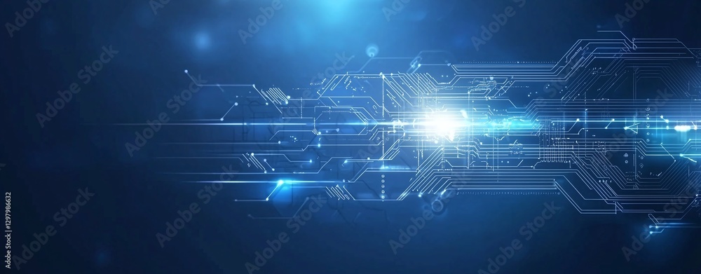Poster a futuristic digital design features glowing blue lines and circuits, representing advanced technolo
