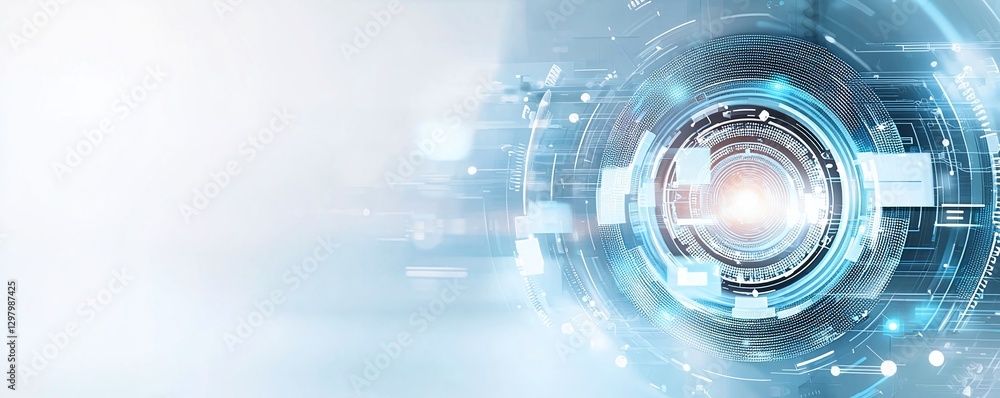 Poster a futuristic digital lens with abstract elements showcasing advanced technology and innovation. idea
