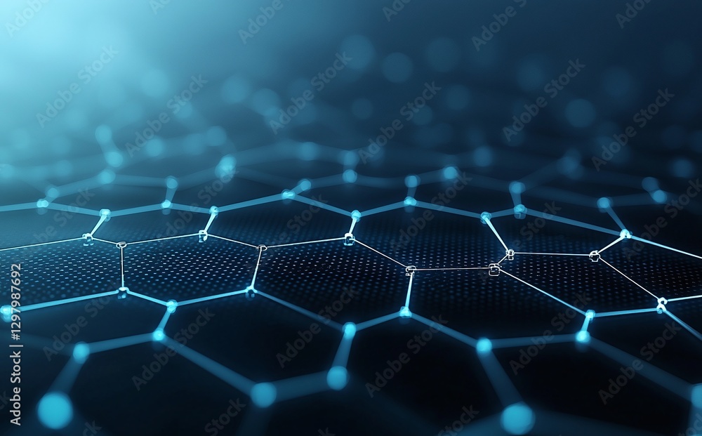 Aufkleber a futuristic image showcasing an abstract network of hexagonal shapes with glowing blue connections,