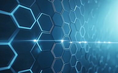 A futuristic hexagonal pattern with glowing edges on a blue background, symbolizing innovation and connectivity in technology. Perfect for tech-themed projects and designs.