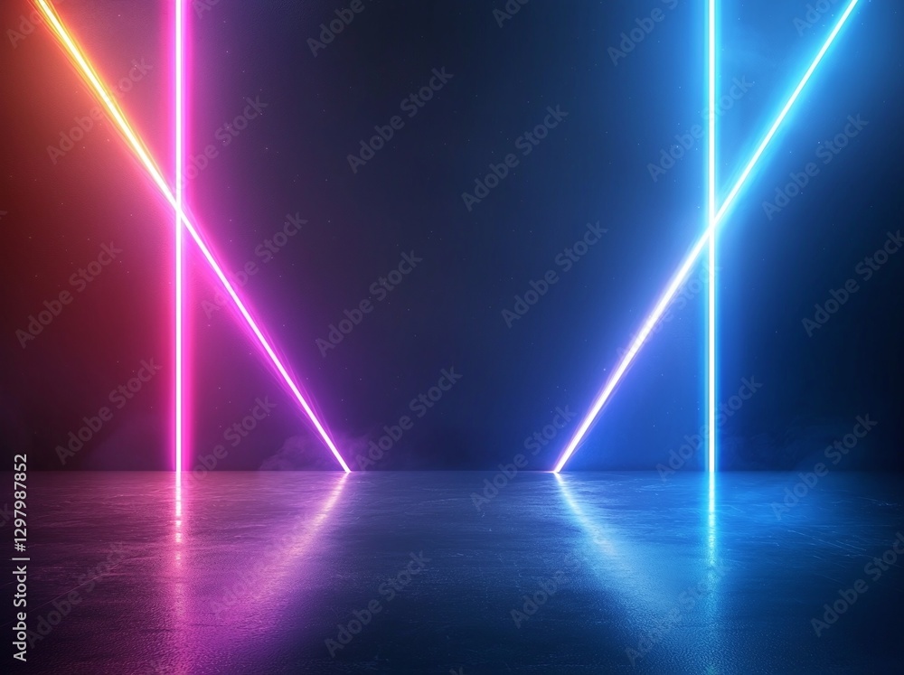 Poster a futuristic scene showcasing vibrant neon lights creating dynamic patterns on a dark surface