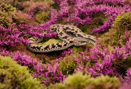 adder snake slithering through the heather