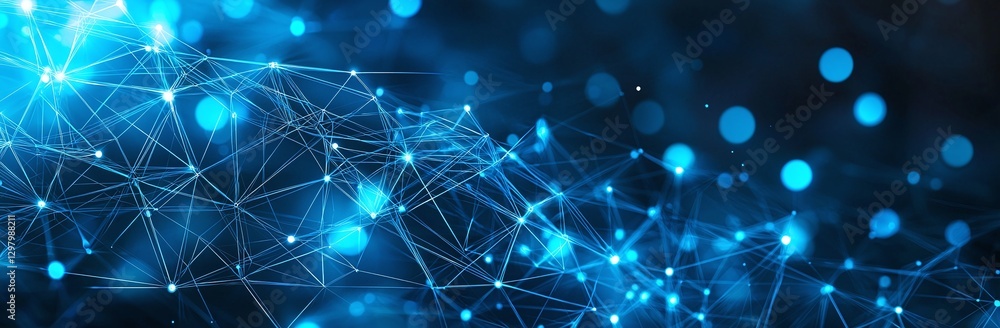 Poster a mesmerizing abstract background featuring glowing blue lines and dots representing connectivity an