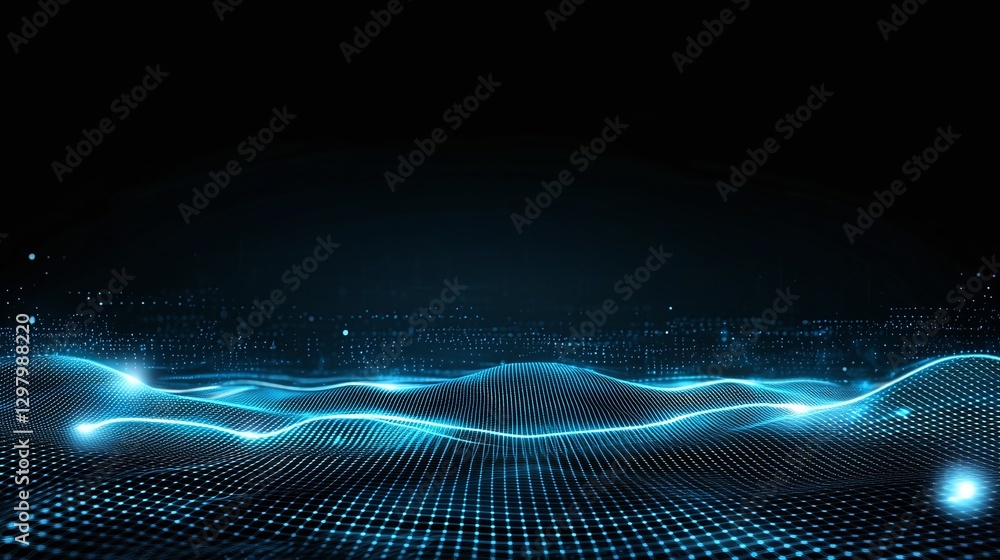 Poster a mesmerizing abstract background featuring glowing blue waves and a digital grid, perfect for techn