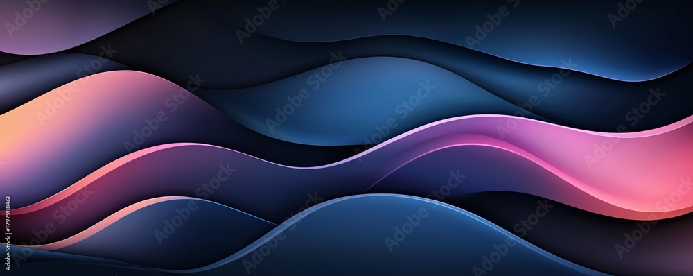 Poster a mesmerizing abstract background showcasing flowing waves of color in shades of blue, pink, and pur
