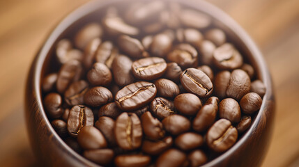 Fototapeta premium Close-up cinematic shot of roasted coffee beans, macro view capturing the rich texture and details of coffee beans in slow motion.coffee beans close-up, roasted coffee beans, cinem