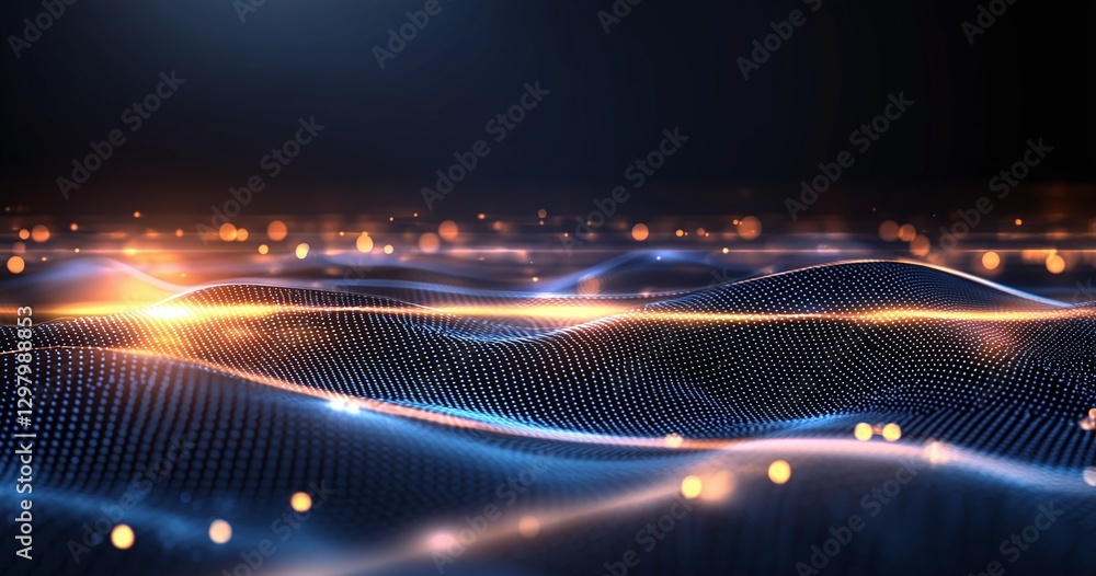 Poster a mesmerizing abstract image depicting flowing light waves with glowing particles