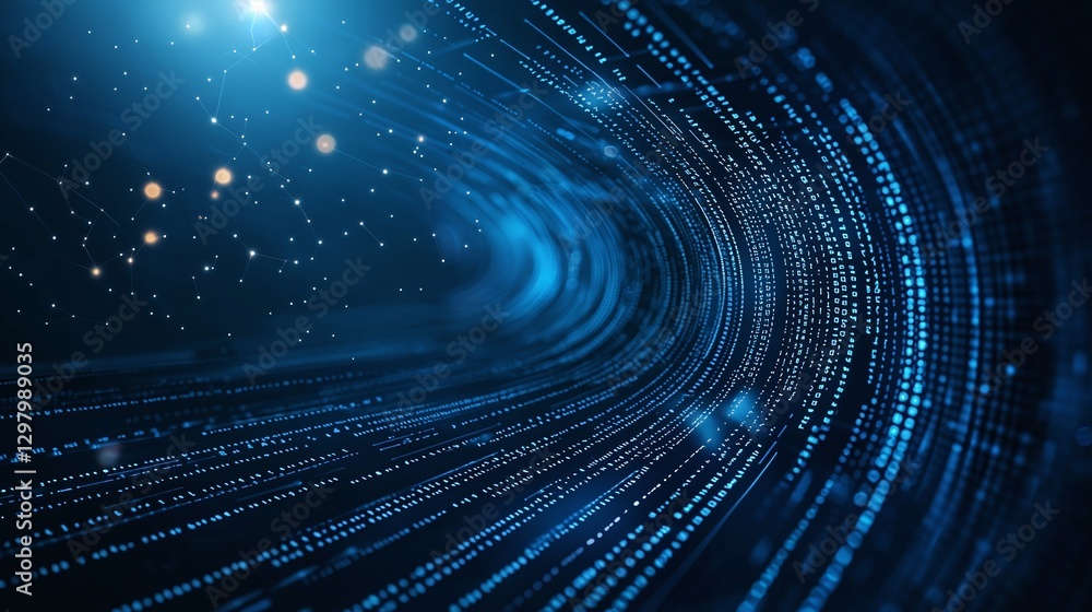 Poster a mesmerizing abstract representation of digital data flowing through a dynamic blue tunnel. this im