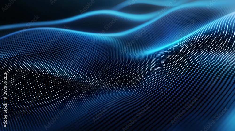 Poster a mesmerizing abstract representation of flowing waves in blue tones, showcasing digital patterns an