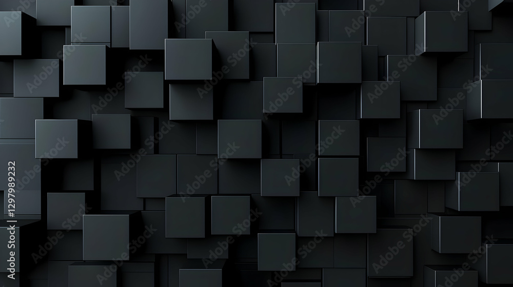 Poster abstract black cubes surface forming repeating geometric pattern with light and shadow effects