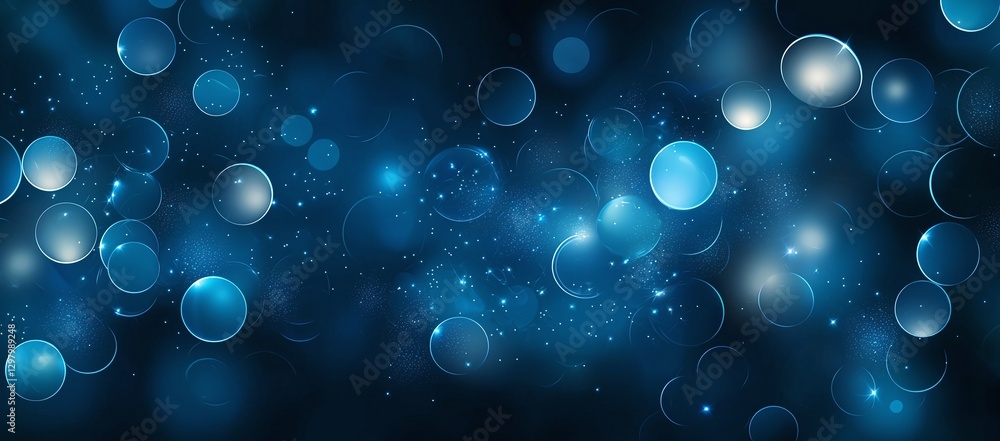 Poster a mesmerizing background featuring an array of blue bubbles and sparkles. ideal for creative project