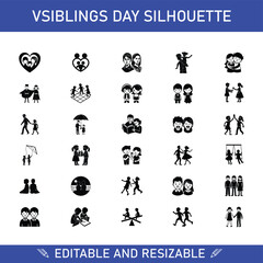 Siblings Day Silhouette Icons Editable, Resizable Brother Sister Family