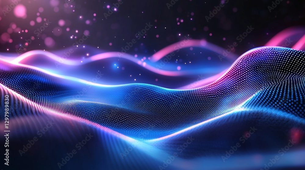 Poster a mesmerizing digital wave pattern featuring vibrant neon colors, creating a dynamic and futuristic 