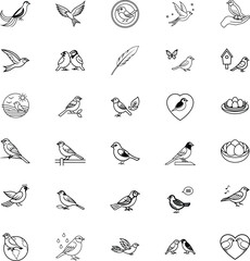 Birds Icons Collection of Avian Symbols, Nature, Flight, Nests