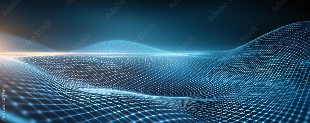 Poster a mesmerizing grid of digital waves illustrating the connectivity and innovation in modern technolog