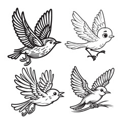 High-Quality Cute Cartoonic Rail Flying Pose Outline Vector Illustrations