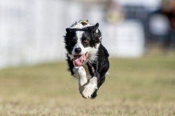 Fototapeta premium Black and White Border Collie Running Lure Course Sprint Dog Sport